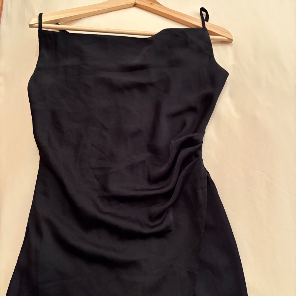 Lulus "Hollywood Woman" Black Satin Midi Cocktail Dress - Size Medium - Picture 5 of 13
